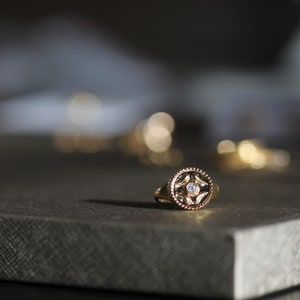 Guardian Ring in Gold with Synthetic Diamond Detail: A Meaningful Signet Ring made with 14 Karat Gold Plated Sterling Silver image 3
