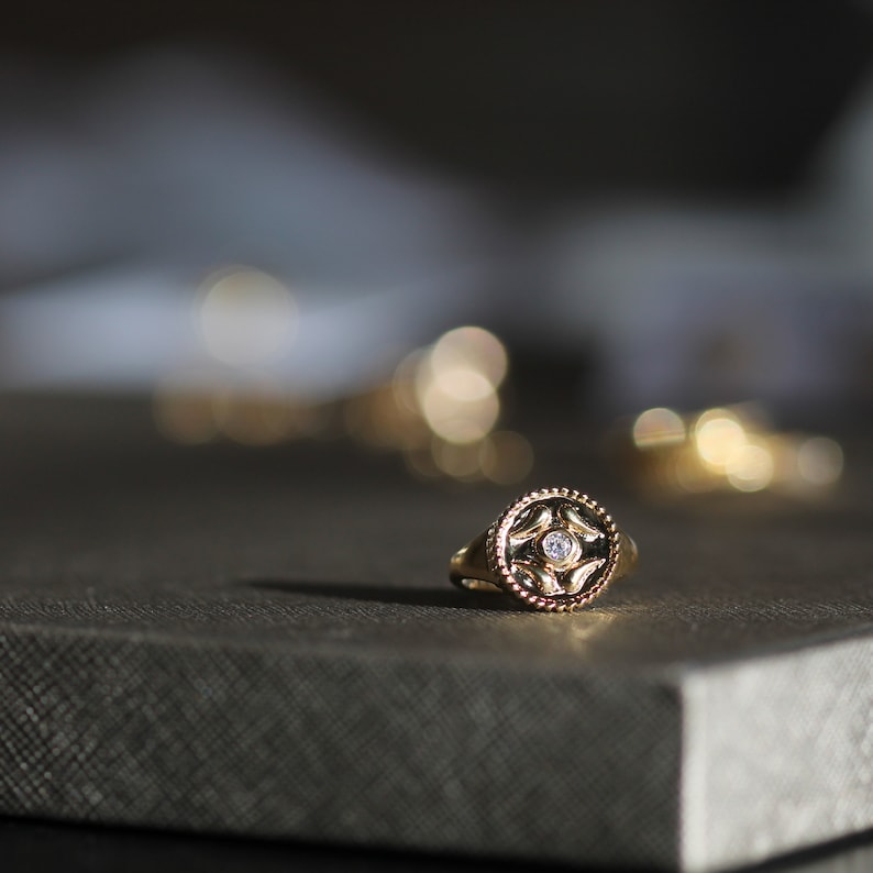 Guardian Ring in Gold with Synthetic Diamond Detail: A Meaningful Signet Ring made with 14 Karat Gold Plated Sterling Silver image 3