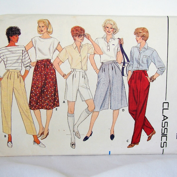 Butterick vintage sewing pattern.  Vintage clothing pattern for shorts, skirt, culottes, and pants for size 12.