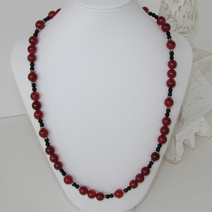 Red agate necklace.  Deep rich red statement necklace.  Black and red necklace for any occasion.  Handcrafted red jewelry.  Red and black