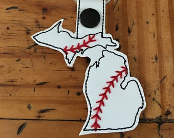 Michigan Baseball/Softball Outline Fob - In The Hoop - Snap/Rivet Key Fob - DIGITAL Embroidery Design