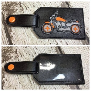 ITH Motorcycle Luggage Tags - With Strap - Biker - 4 x 4 and 5 x 7 grouped included    In The Hoop - DIGITAL Embroidery DESIGN