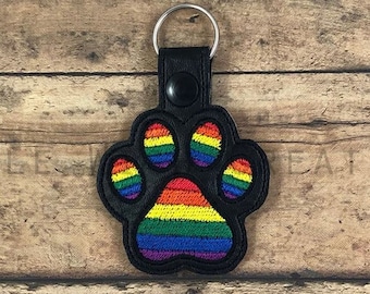 Rainbow Paw Print  - In The Hoop - Snap/Rivet Key Fob - DIGITAL Embroidery Design