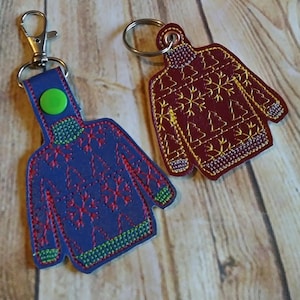 Ugly Christmas Sweater Key Fob - Eyelet and Tab Versions are Included- In The Hoop - Snap/Rivet Key Fob - DIGITAL Embroidery Design