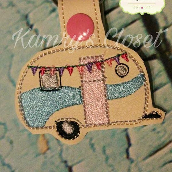 Camper - Travel Trailer -  Vacation - Snap/Rivet Key Fob - DIGITAL Embroidery Design