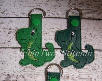 T-Rex - Dino -  Dinosaur -  In The Hoop - Snap/Rivet Key Fob - DIGITAL EMBROIDERY DESIGN