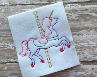 Carousel Horse - Unicorn - Sketch - Redwork style  - 3 Sizes Included - DIGITAL Embroidery DESIGN