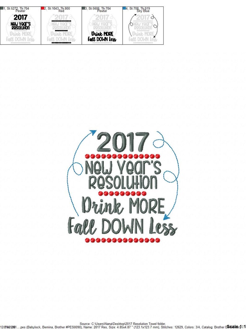 2017 New Year's Resolution Drinking Towel Design 2 Sizes Included Embroidery Design DIGITAL Embroidery DESIGN image 4