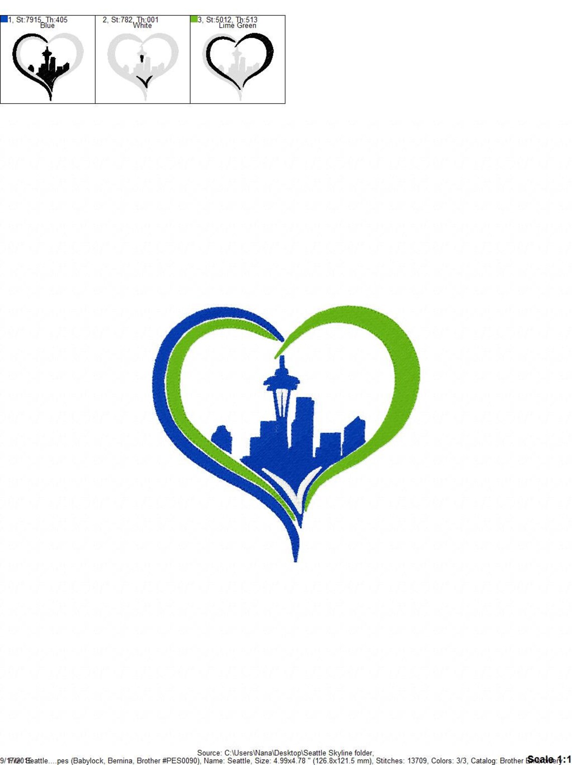 Seattle Skyline HEART Love Seattle Embroidery Design Etsy