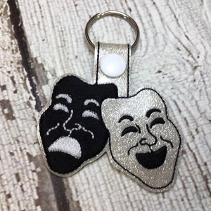 Drama Theater Masks - Comedy and Tragedy Key Fob Design - In The Hoop - Snap/Rivet Key Fob - DIGITAL Embroidery Design