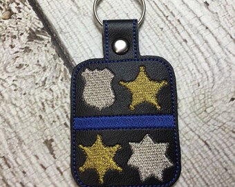 Thin Blue Line - Badges - POLICE - Sheriff - Deputy - Snap/Rivet Key Fob - DIGITAL Embroidery Design