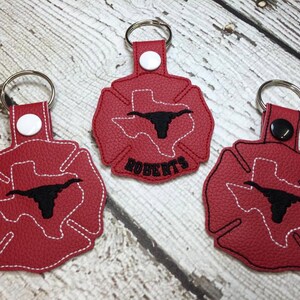 Texas Longhorn Fireman - Maltese Cross - Firefighter - Fireman - In The Hoop - Snap/Rivet Key Fob - DIGITAL Embroidery Design