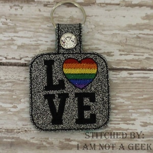 RAINBOW Heart Love - Equality - PRIDE - In The Hoop - Snap/Rivet Key Fob - DIGITAL Embroidery Design
