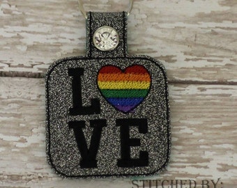 RAINBOW Heart Love - Equality - PRIDE - In The Hoop - Snap/Rivet Key Fob - DIGITAL Embroidery Design