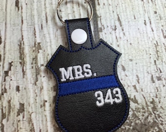 Mrs. Thin Blue Line Badge - Sheriff - Deputy - Police - Law Enforcement - In The Hoop - Snap/Rivet Key Fob - DIGITAL Embroidery Design