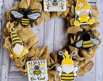 Bee Kind - Bee Gnome - Honey - Wreath Set - 4 x 4,  5 x 7, 6 x 10 and 8 x 12 Included  - 7 design SET - DIGITAL Embroidery Design
