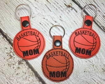 Basketball MOM 2 Inch Circle- In The Hoop - Snap/Rivet Key Fob - DIGITAL EMBROIDERY Design