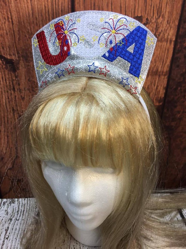 USA Crown 4th of July ITH Headband Slip On 5 x 7 Only Digital Embroidery DESIGN image 2