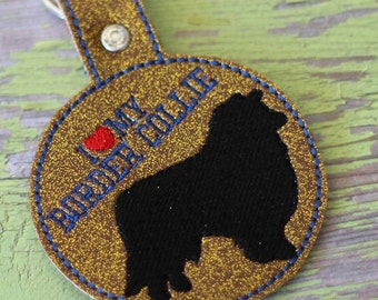 I Love My BORDER COLLIE- In The Hoop - Snap/Rivet Key Fob - DIGITAL Embroidery Design