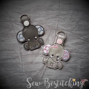 Baby Elephants - BOY and GIRL Included - Snap Tab - Key Fob - Embroidery Design -   DIGITAL Embroidery Design