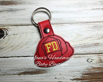 Fire Helmet - Fireman- Firefighter - In The Hoop - Snap/Rivet Key Fob - DIGITAL EMBROIDERY DESIGN
