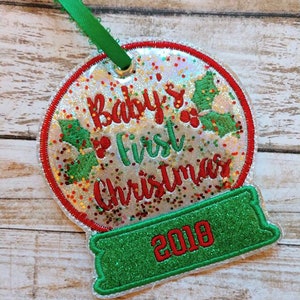 2018 Baby&#39;s First Christmas - Snow Globe - Ornament -  In The Hoop - DIGITAL Embroidery DESIGN