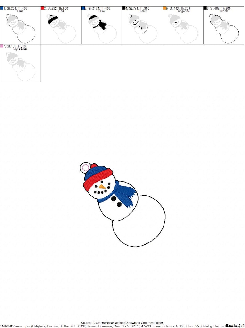 Snowman Ornament Winter Christmas In The Hoop DIGITAL Embroidery DESIGN image 4