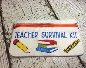 ITH - Teacher Survival Kit ZIPPER Bag/Pouch - Completely In The Hoop - DIGITAL Embroidery design - 2 Sizes