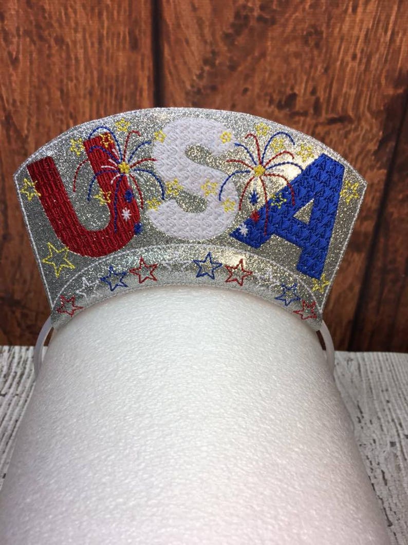 USA Crown 4th of July ITH Headband Slip On 5 x 7 Only Digital Embroidery DESIGN image 3