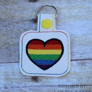 RAINBOW Heart - Equality - PRIDE - In The Hoop - Snap/Rivet Key Fob - DIGITAL Embroidery Design