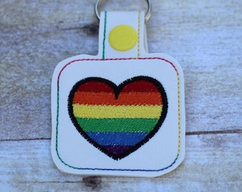 RAINBOW Heart - Equality - PRIDE - In The Hoop - Snap/Rivet Key Fob - DIGITAL Embroidery Design