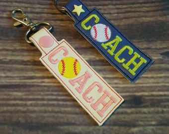 Baseball - Softball Coach  - In The Hoop - Snap/Rivet Key Fob - DIGITAL EMBROIDERY DESIGN