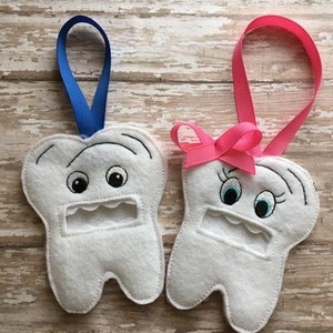 Diente - hada de los dientes - bolsillo - bolsa - titular - en el aro - bordado DIGITAL Diseño