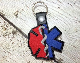 Fire and EMS Combined Filled - Fireman- Firefighter - Paramedic - EMT - In The Hoop - Snap/Rivet Key Fob - DIGITAL Embroidery Design