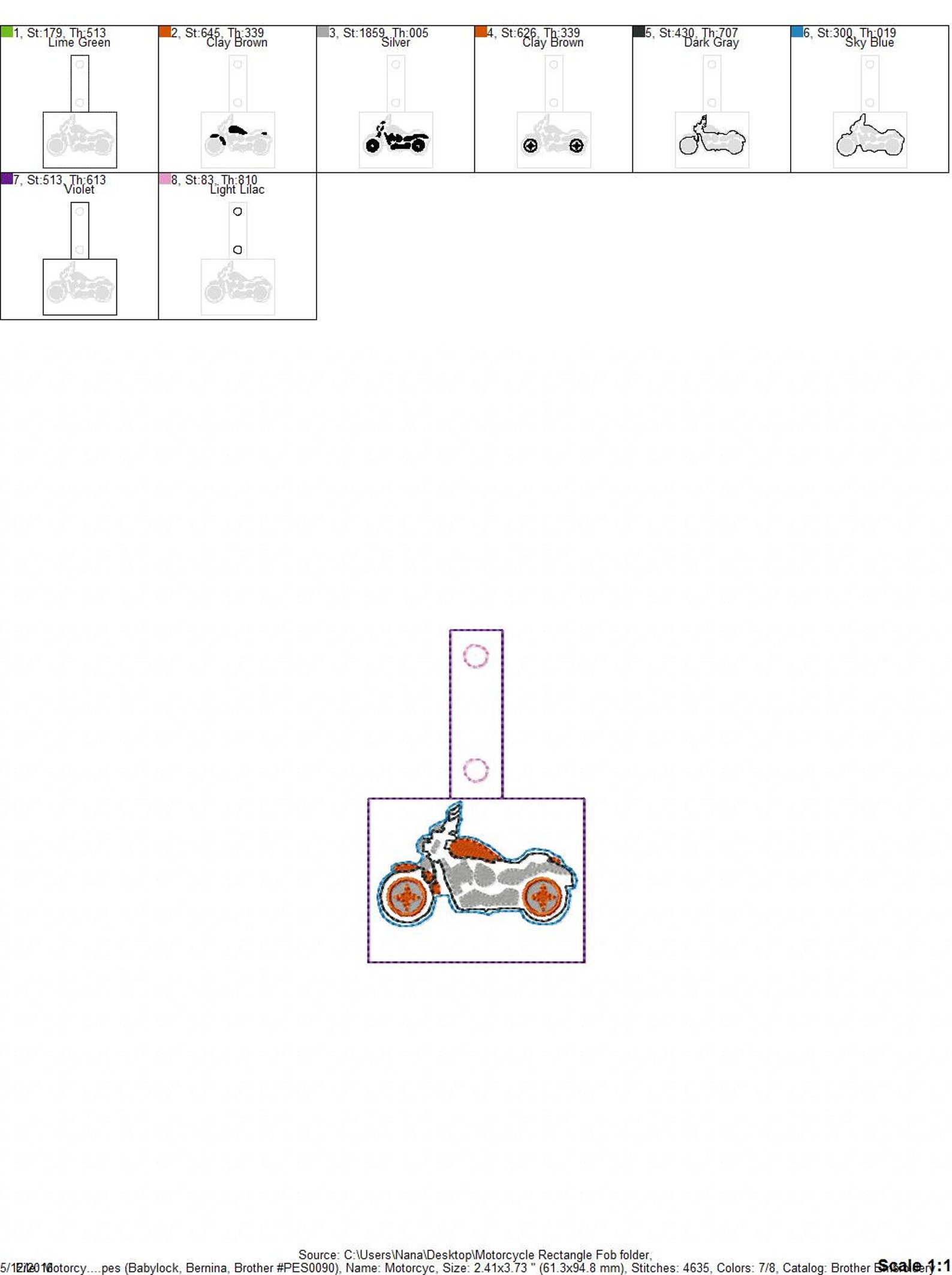 Motorcycle Rectangle - Key Fob in the Hoop - DIGITAL Embroidery DESIGN ...