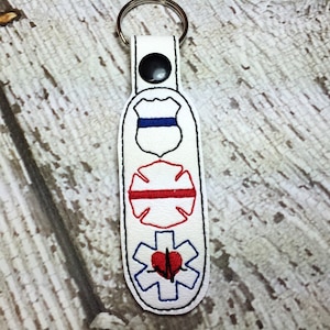 POLICE - Fire - EMS - Public Service - In The Hoop - Snap/Rivet Key Fob - DIGITAL Embroidery Design