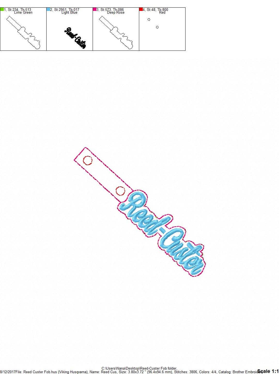 Reed Custer - Key Fob in the Hoop - DIGITAL Embroidery DESIGN - Etsy