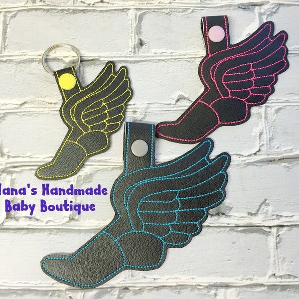 Cross Country - Track and Field - Winged Shoe- 3 SIZES Included - In The Hoop - Snap/Rivet Key Fob/Bag Tag - DIGITAL Embroidery Design