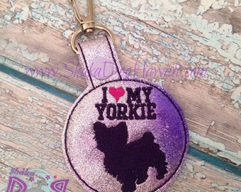 I Love My YORKIE - In The Hoop - Snap/Rivet Key Fob - DIGITAL Embroidery Design