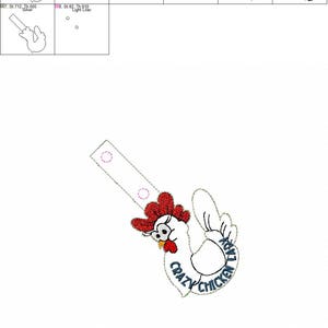 Crazy Chicken Lady 2 Design Styles Snap/Rivet Key Fob DIGITAL Embroidery Design image 9