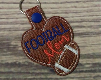 Football Mom  - Heart  - In The Hoop - Snap/Rivet Key Fob - DIGITAL EMBROIDERY DESIGN