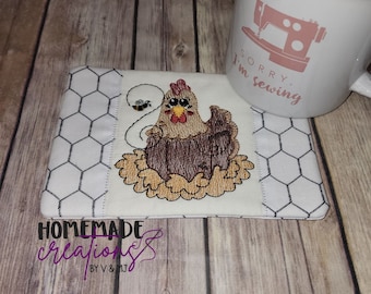Sketch – Henny Penny – Chicken – Hen - Mug Rug 5 x 7 ONLY – DIGITAL Embroidery Design