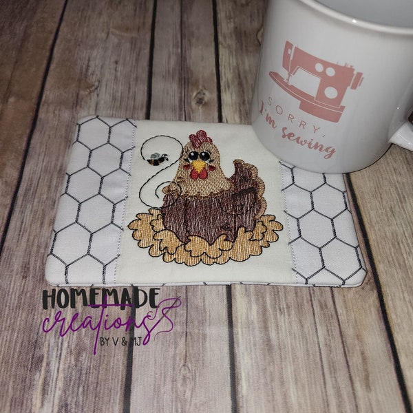 Sketch – Henny Penny – Chicken – Hen - Mug Rug 5 x 7 ONLY – DIGITAL Embroidery Design
