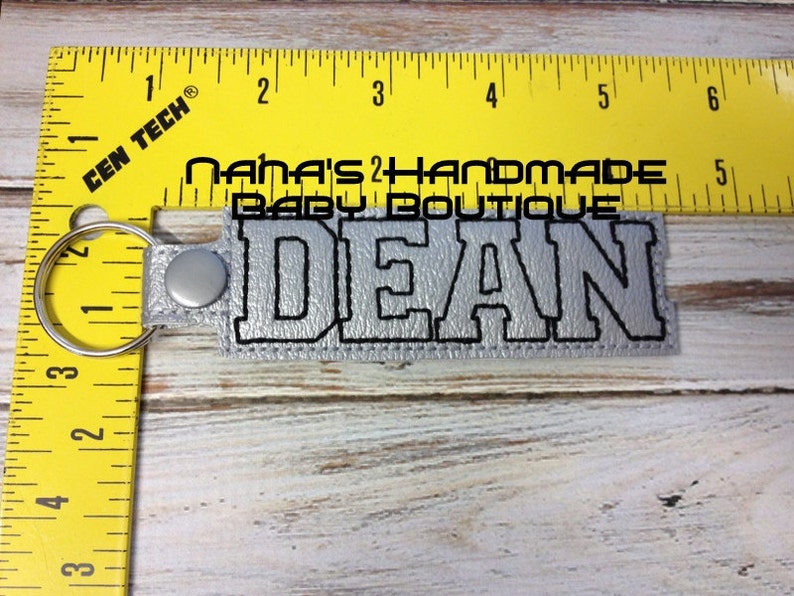 DEAN Custom Name In The Hoop Snap/Rivet Key Fob DIGITAL Embroidery DESIGN image 2
