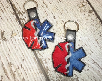 Fire and EMS Combined - Fireman- Firefighter - Paramedic - EMT - In The Hoop - Snap/Rivet Key Fob - DIGITAL Embroidery Design