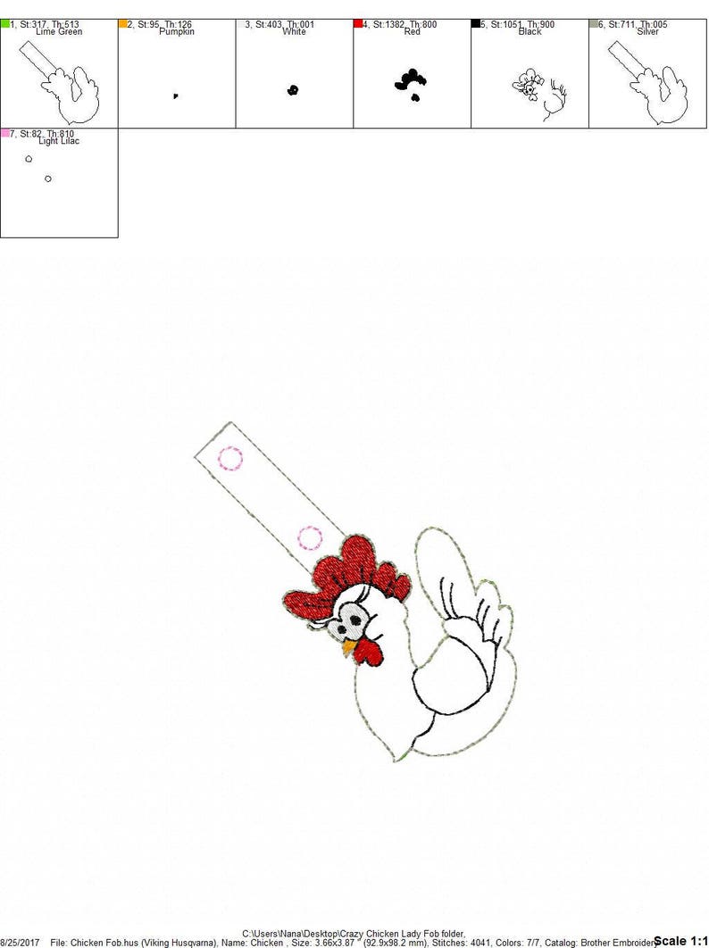 Crazy Chicken Lady 2 Design Styles Snap/Rivet Key Fob DIGITAL Embroidery Design image 5