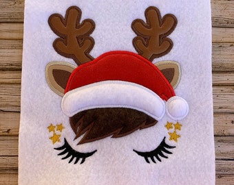 Girl Reindeer with Hat - Applique - 2 Sizes Included -  DIGITAL Embroidery DESIGN