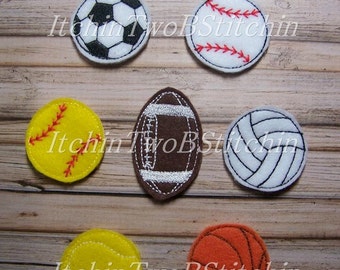 1.5" Baseball/Softball, Soccer, Tennis, Volleyball, Basketball, 2" Football - Felties - SET of 6 - In The Hoop - DIGITAL Embroidery Design