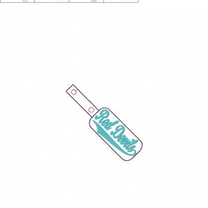 May include: A teal blue embroidered key fob with the text "Red Devils" in a white outline. The key fob is shaped like a baseball bat and has a white loop at the top.