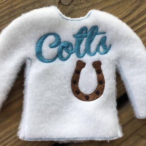 100% In the Hoop Colts Horseshoe Doll Sweater 5 x 7 Only Fleece is Suggested DIGITAL Embroidery Design image 1